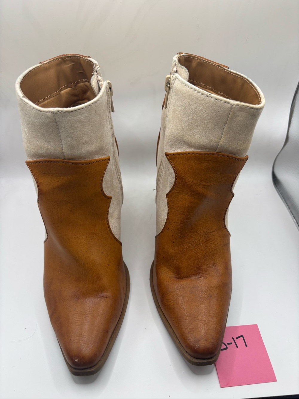 Qupid Two-Tone Brown and Cream Ankle Booties